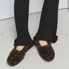 LE TALON GRISE ファーギャザーバレリーナ　レオパード24.5cm