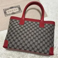 688✨極美品✨グッチ トートバッグ GGキャンバス レザー A4収納 レッド