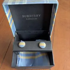 BURBERRY 青と黄色のストライプカフリンクス