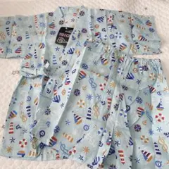 海のモチーフ 甚平 120cm 水色