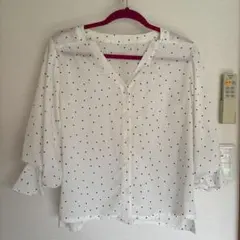 ☆ホワイト ドット柄 シフォンブラウス 五分袖