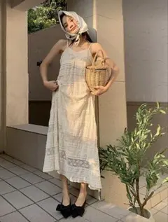 キャミワンピース ロング丈 アイボリー