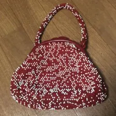 赤×白 ポピーバッグ がま口 昭和レトロ ビーズバッグ アンティーク