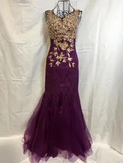 ビジュー 紫 ゴールド ロングドレス キャバドレス ウエディング パーティー