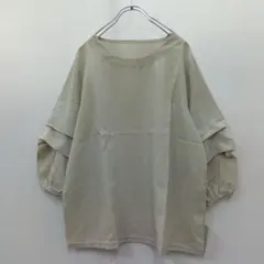 『GABIN』ベージュ 五分袖 トップス カットソー プルオーバー【M-L】