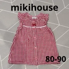 ミキハウス チェック柄ワンピース 赤 80 90 ノースリーブ 女の子 夏服