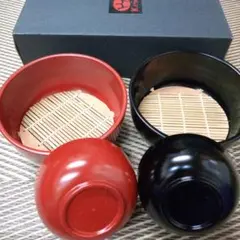赤黒漆器椀 2個セット お蕎麦椀