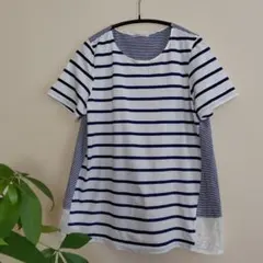 SIMPLE LIFE ボーダー柄 半袖Tシャツ レース切替のサムネイル