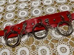 赤い合成皮革 チョーカー チェーン付きリング