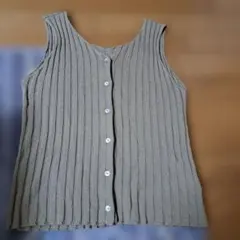 ベージュ リブ編み ニットベスト 前開き