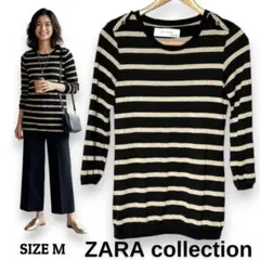 ZARA Collection ラメ ボーダー ニット カットソー M 金 黒のサムネイル