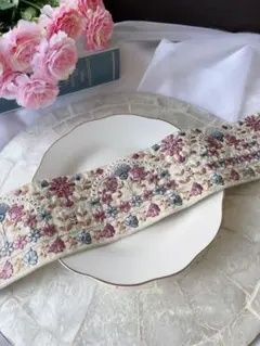 インド刺繍リボン 布地 約8cm幅 グリーン スパンコール無