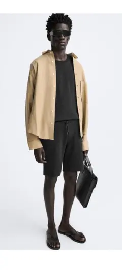 ZARAザラ⭐ジャカードテクスチャーバミューダパンツ【新品未使用　完売】XL 黒