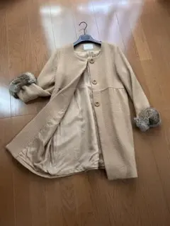 IENA イエナ ノーカラーコート 袖ファーコート ウールコート