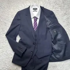 極美品 スーツセレクト スリーピース ウール混 ネイビー ストライプ Y5