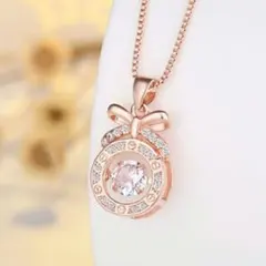 リボン ギフト ダンシングストーン ジルコニア ピンクゴールド ネックレス 新品