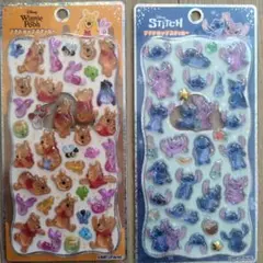 正規品プチドロップステッカー ディズニー新作 プーさん＆スティッチ2点セット