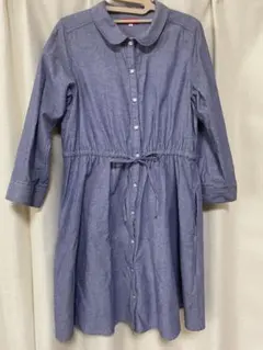 earth music&ecologyブルー丸襟デニムシャツワンピースSサイズ
