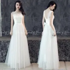 ホワイトウェディングドレス レース装飾