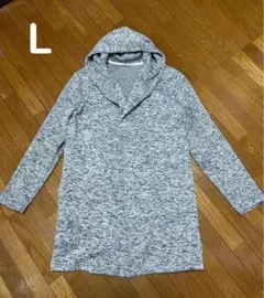 メンズ　アウター　フード付き　ロングカーディガン カジュアル　裏起毛　グレー系