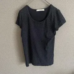 エフデ　レディーストップス　(M) ネイビー　ノースリーブ　水玉模様　リボン付き
