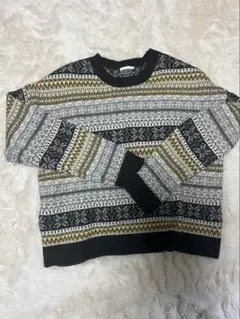 最終値下げGUニット ノルディックフェアアイル柄クルーネックセーター Lサイズ