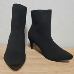 ニットソックスショートブーツ　ソフトストレッチ　ブラック　M