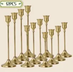 レッドキャンドル(LED)&ゴールドスタンド12個セット&赤サテンテーブルクロス