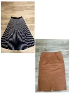スカート 2点セット 秋冬　Aライン×タイト ウエストゴム