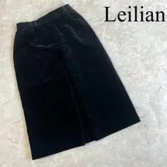 Leilian レリアン コットン ミモレ丈 ベルベット タイトスカート 黒のサムネイル