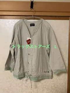 ドラッグストアーズ　L グレー 綿　キレイめ　8分袖 ノーカラージャケットのサムネイル