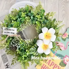 ハワイアン リース プルメリア 多肉植物 モンステラ 南国グリーンリース 316のサムネイル