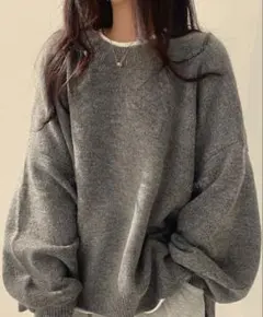 【やや毛玉や使用感あり】シーイン　レディースニット　ダークグレー　Lサイズ