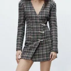 完売品 希少 ZARA ツイード ビジュー ワンピース テクスチャーブレザー