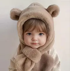 ベビー用クマ耳フリース帽子