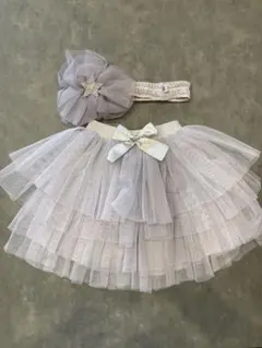 60 70 ベビー　フリルスカート　ヘアバンドセット　ドレス