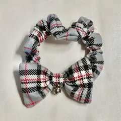 猫用 首輪 シュシュ タータンチェックグレー