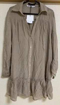 未使用タグ付　ZARA フリルヘムオーバーサイズブラウス　チュニック　ワンピース