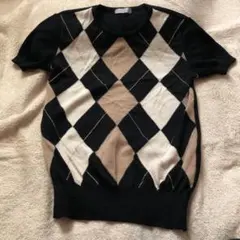 ニット　セーター　ダイヤ柄物　 ダイヤモンドパターン 半袖ニット