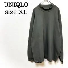 ユニクロ　長袖トレーナー　ダークグリーン　無地　XL　ハイネック　ゆるダボ