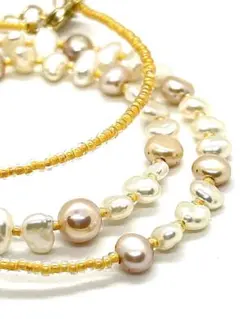 【テリ強】本真珠ホワイトケシ＆ピンクパールネックレス45cm マルチカラー