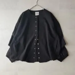 美品✨ MARGAUX 上品 スナップボタンカーディガン ノーカラー ブラック