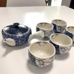 青と白の竹模様 湯飲みと急須セット