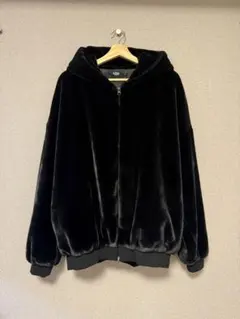 AZUL by moussy フェイクファー風 ジップアップコート ブラック