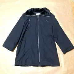 【コルディア】ファー付きミドルコート 42 ブラック　ファスナー　シンプル