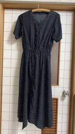 グローバルワークドット柄 半袖ロングワンピース