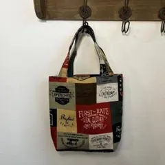 ハンドメイド　ミニトートバッグ　パッチワーク柄　まちつき