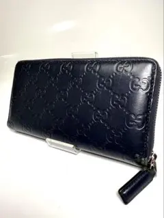 【美品】GUCCI GG シマ ラウンドファスナー　ネイビー人気のデザイン