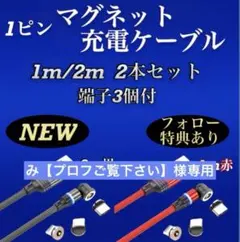 み　様専用 マグネット式 充電ケーブル 1ピン 1m 2m 2本セット 端子3種