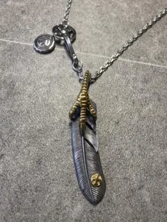 金爪特大フェザー ネックレス イーグルフック・ホイール＆角細チェーン付